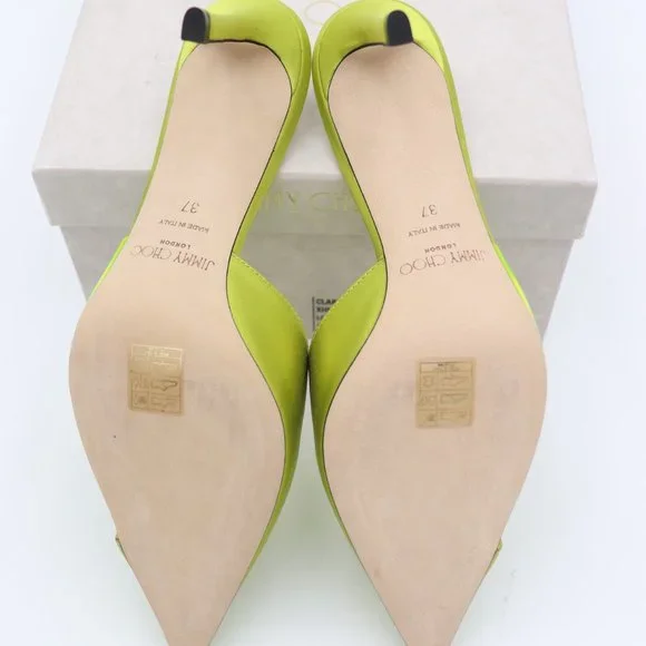 NIB Jimmy Choo Claria Neon Yellow Mules Slip-on Heels Pumps - Picture 7 of 8
